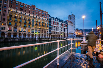 traditional basque facades at bilbao, spain