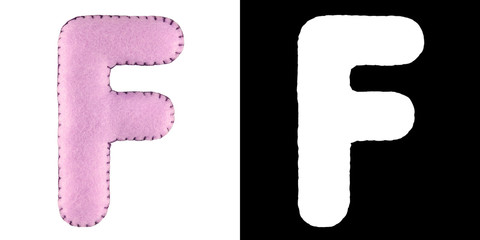 F- letter from purple felt. Collection of colorful handmade English alphabet isolate on white...