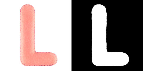 L- letter from pink felt. Collection of colorful handmade English alphabet isolate on white...