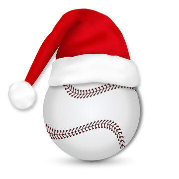 A baseball and a hat of Santa Claus