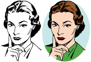 Woman with a skeptical facial expression