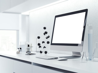 Computer monitor with blank screen. 3d rendering