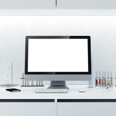 Modern workplace in a clean laboratory . 3d rendering