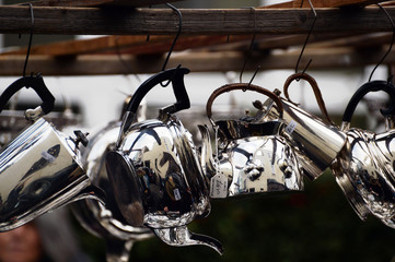 Hanging Silver Pots in Portobello Road