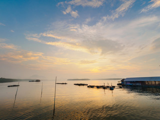 Samchong-tai, Phangnga, Thailand,Fishing village and sunrise.