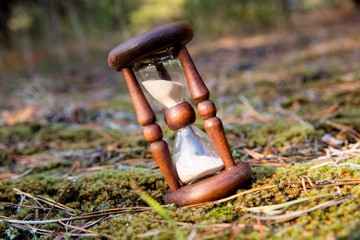 hourglass in autumn forest