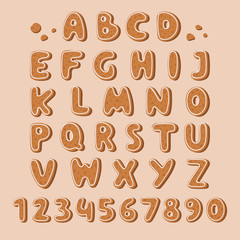 Cookie biscuit alphabet font vector illustration.
