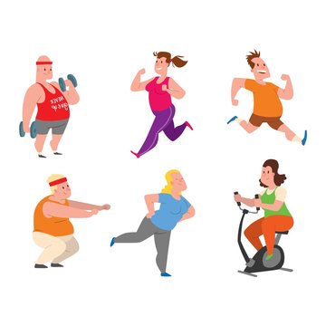 Fat people fitness gym vector