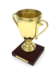 Golden cup on white background. 3D rendering.