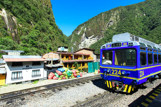 AGUAS CALIENTES, PERU - MARCH 14, 2015: Train connecting Cusco a