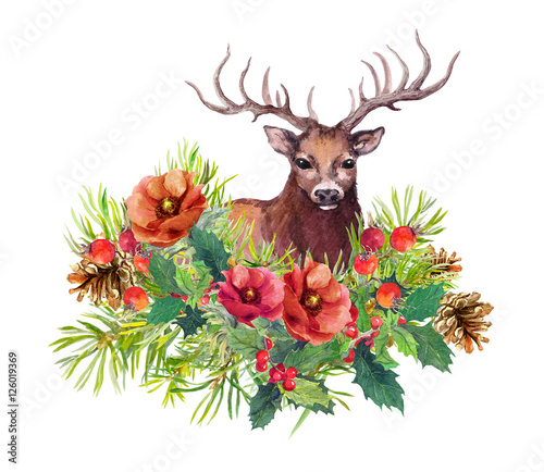 quot deer animal winter flowers fir tree mistletoe quot deer animal winter flowers fir tree mistletoe