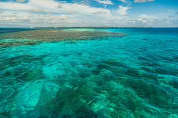 Obraz premium Sea, ocean, sky, clouds. Seascape and blue lagoon in Maldives