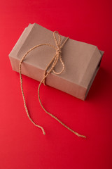 Gift box on red background