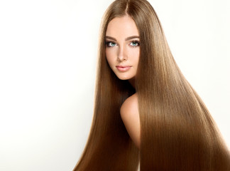 Beautiful blonde woman with long, healthy , straight  and shiny hair.  Hairstyle loose hair  - 126020125