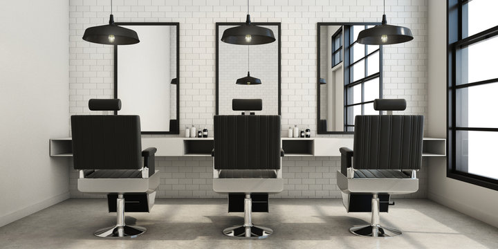 Barber shop Modern & Loft design - 3D render
