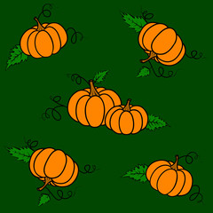 Seamless Halloween Pattern with Pumpkins