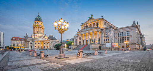 Berlin Gendarmenmarkt square panorama in twilight, Berlin Mitte, Germany