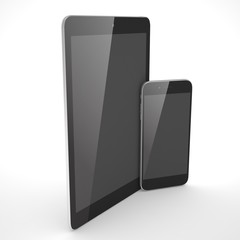 Tablet and smartphone on a white. 3d rendering.