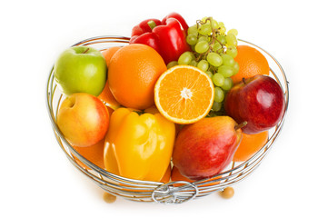 tasty summer fruits in backet isolated on white