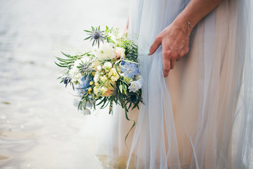wedding bouquet in blue and white color - 126022336