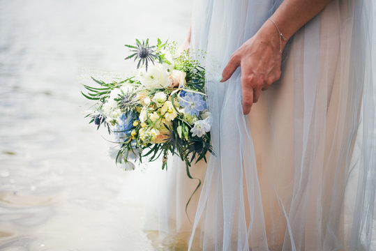 Fototapeta wedding bouquet in blue and white color