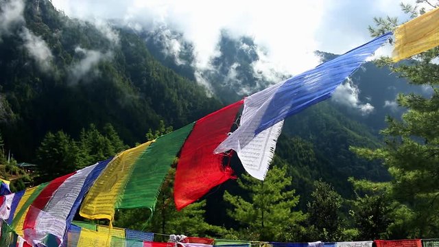 Bhutan prayer flags near Tigers Nest