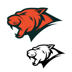 Angry Panther head with opened mouth. Sport team mascot. Design element for logo, label, emblem, sign, brand mark. Vector illustration.