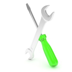 3D Illustration Wrench and screwdriver, service concept