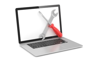 3D Illustration Wrench and screwdriver on laptop, service concept