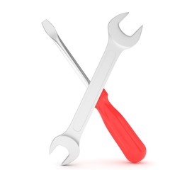 3D Illustration Wrench and screwdriver, service concept