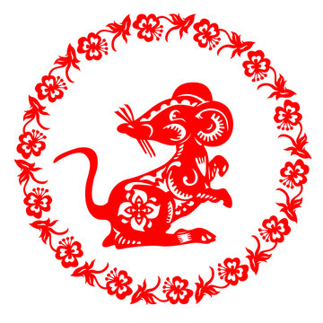 Zodiac Sign for Year of Rat, The Chinese traditional paper-cut art