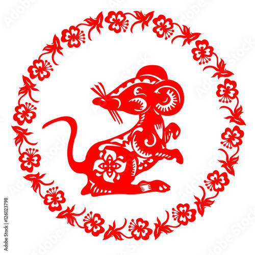 "Zodiac Sign for Year of Rat, The Chinese traditional papercut art