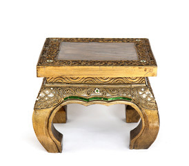 small etnic wooden table on white background