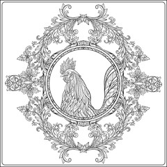 Fototapeta premium Rooster. 2017 Happy New Year. Adult coloring page.