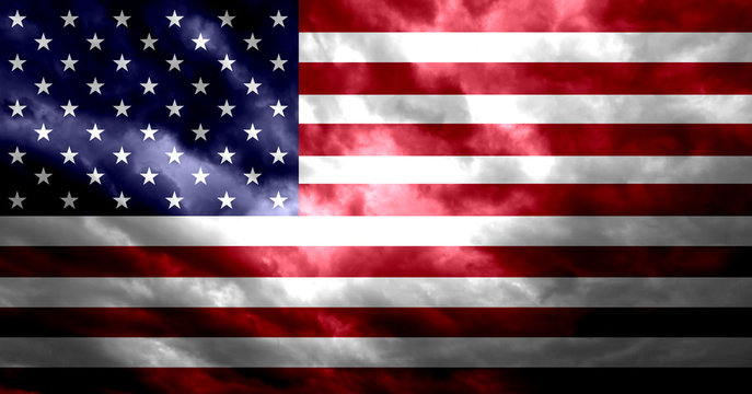 United States of America flag with grunge dark dirty effect illustration background.
