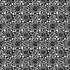 Seamless vector pattern. Black and white hand drawn endless background with ornamental decorative elements with ethnic, traditional motives. Series of Hand Drawn Ornamental Seamless vector Patterns