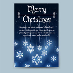 Fototapeta na wymiar Winter brochure flyer template in A6 format. Christmas poster or flyer with snowflakes vector illustration