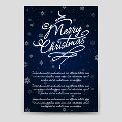 Winter brochure flyer template with snowflakes and snowfall. Christmas poster design vector illustration