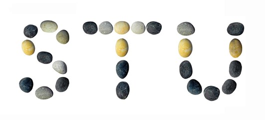 STU letters made of pebbles.
