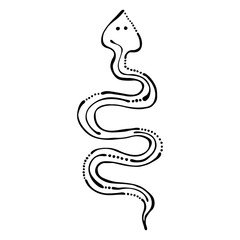 Vector black and white  illustration. Snake isolated on the white background. Hand drawn contour lines and strokes. Decorative  logo, icon, sign. tattoo. Graphic vector illustration.