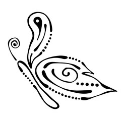 Vector black and white  illustration of insect. Butterfly isolated on the white background. Hand drawn contour lines and strokes. Decorative logo, icon, sign, tattoo. Graphic vector illustration.