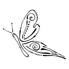 Vector black and white  illustration of insect. Butterfly isolated on the white background. Hand drawn contour lines and strokes. Decorative logo, icon, sign, tattoo. Graphic vector illustration.