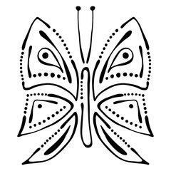 Vector black and white  illustration of insect. Butterfly isolated on the white background. Hand drawn contour lines and strokes. Decorative logo, icon, sign, tattoo. Graphic vector illustration.