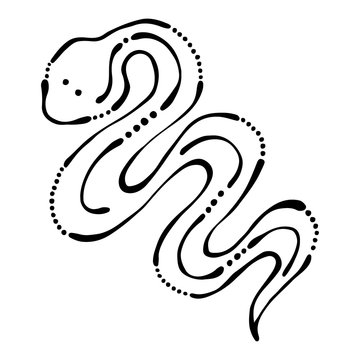 Vector black and white  illustration. Snake isolated on the white background. Hand drawn contour lines and strokes. Decorative  logo, icon, sign. tattoo. Graphic vector illustration.