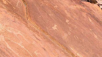 The famous prehistoric rock engravings at Twyfelfontein, tourist attraction and travel destination in Namibia, Africa.
