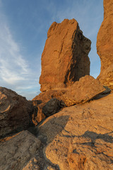 Roque Nublo, Gran Canaria, illuminated by evening sun - portrait version