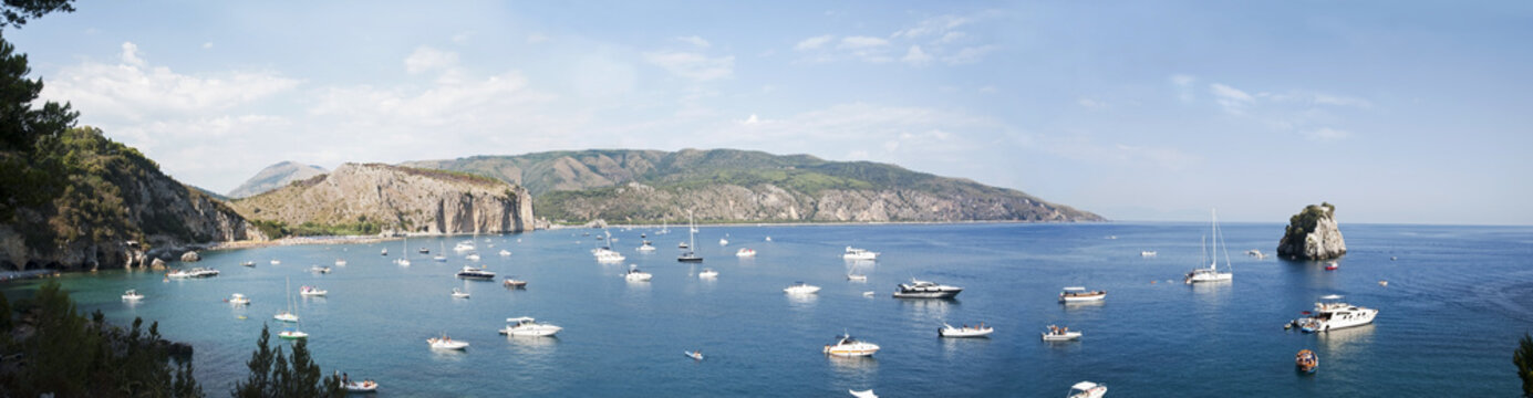 A stunning panoramic view of a bay, Palinuro, Italy