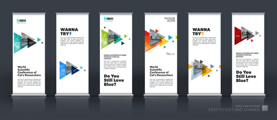 Business vector set of modern roll Up Banner stand design with f