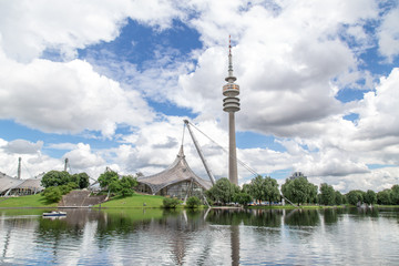 Fototapeta na wymiar Panoramic view of the Olympiapark, Munich. June 2016