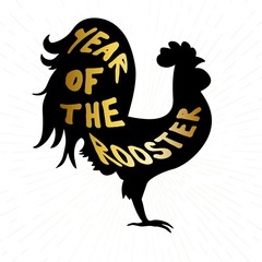 Vector design. Lettering composition on the body of a rooster. Phrase Year of the rooster. Chinese calendar for the year of rooster. Poster with lettering quote.